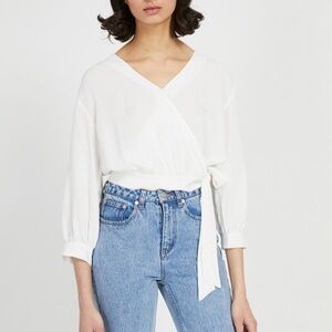 Frank & Oak White Wrap Tie Blouse